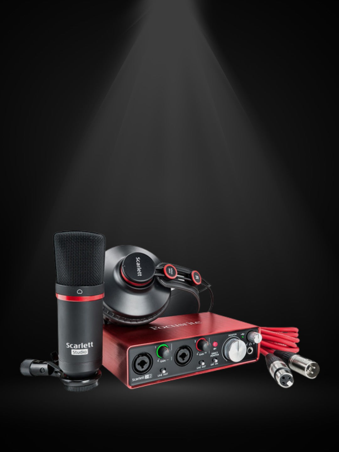 חבילת אולפן קונדנסר +כרטיס קול + אוזניות+ כבל Focusrite Scarlett 2i2 Studio G3
