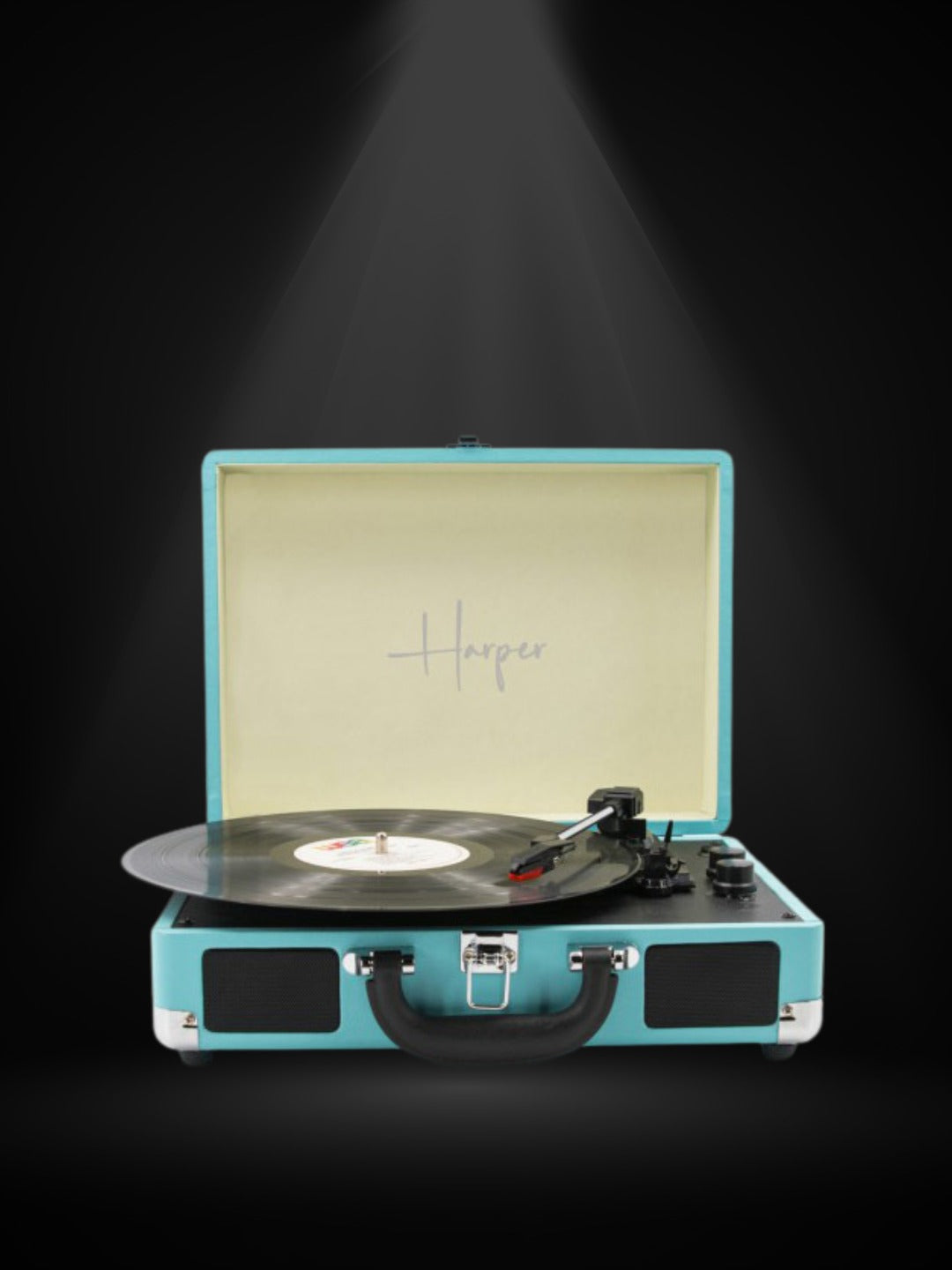 פטיפון Bluetooth צבע טורקיז מזוודה עם הגברת DSP ורמקולים סטריאו Harper HRT-10 - צבע כחול