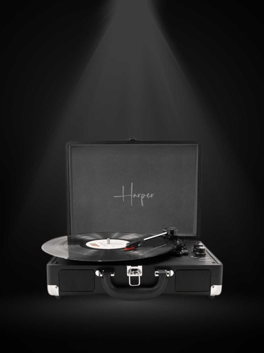 פטיפון Bluetooth צבע שחור מזוודה עם הגברת DSP ורמקולים סטריאו Harper HRT-10 - צבע שחור